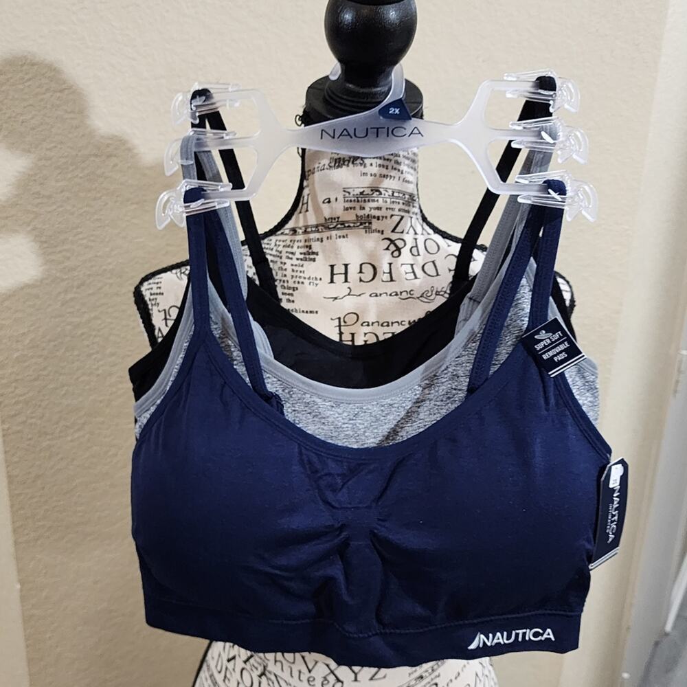 Nautica 3pk active athletic workout lounge bras bralettes‎ plus size 2X new!